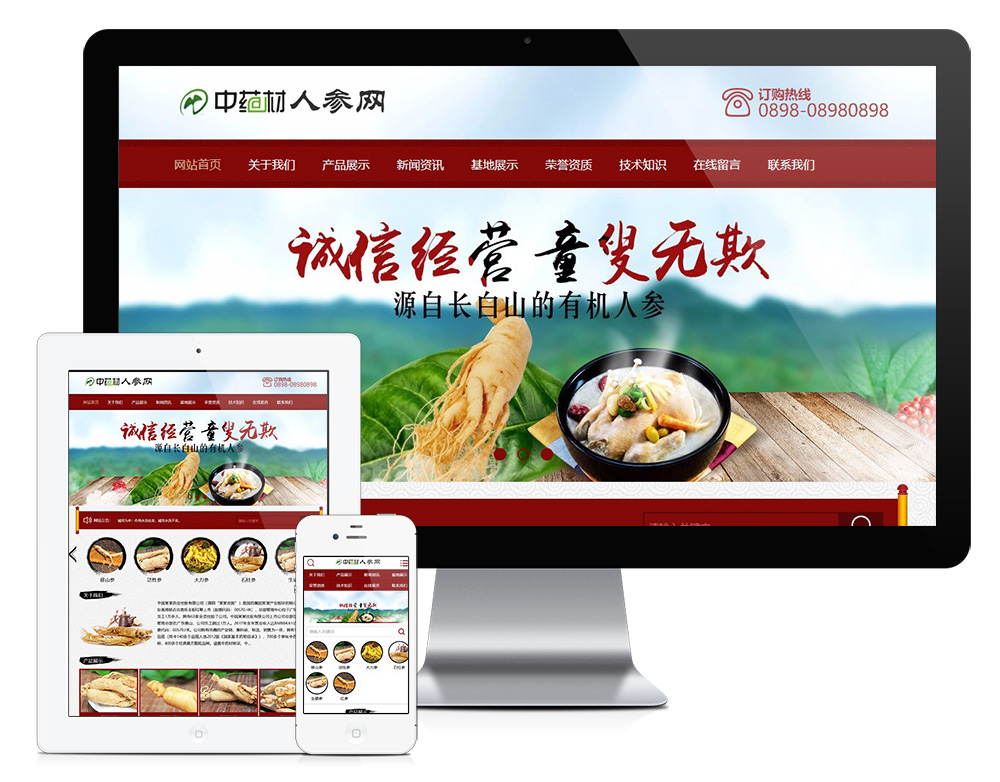 中医药药材人参类网站模板效果图